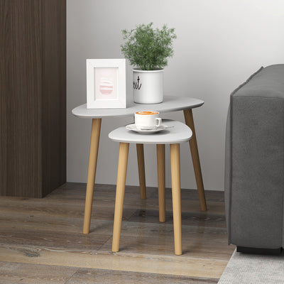 Set of 2 Nesting Coffee Tables with Solid Wood Legs Light Grey by HOMCOM