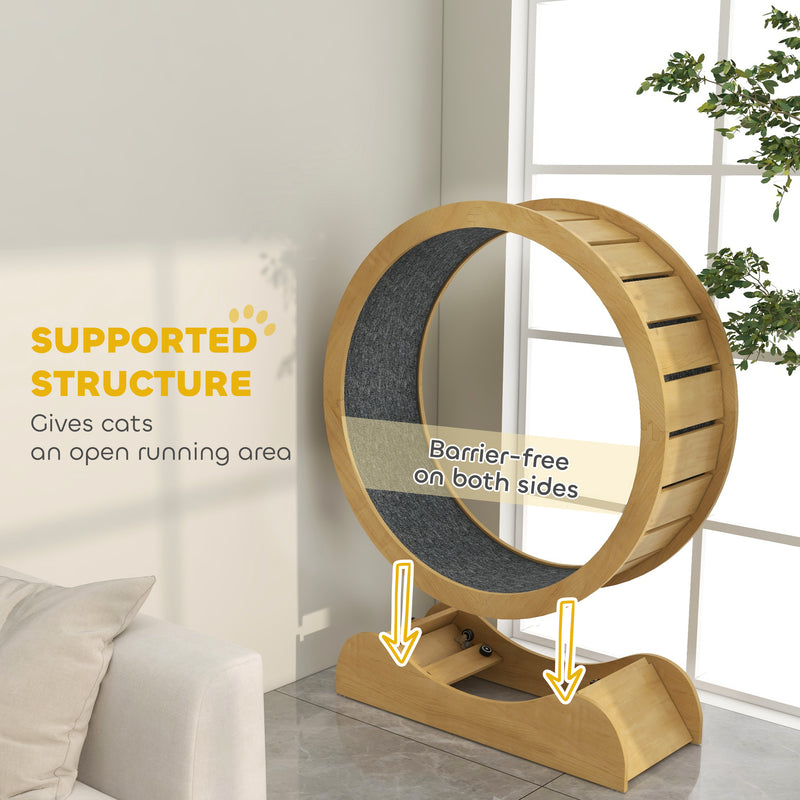 Wooden Cat Exercise Wheel with Brake for Indoor Fitness and Play, Natural