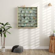 7 Tier Wall Display Cabinet with Glass Doors and Adjustable Shelves Oak by HOMCOM