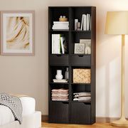 Tall Narrow 6 Tier Bookcase with Drawer and Cupboard for Home Storage Black AOSOM