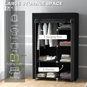 Portable Fabric Wardrobe with Shelves and Hanging Rail Ideal for Bedroom Storage Black