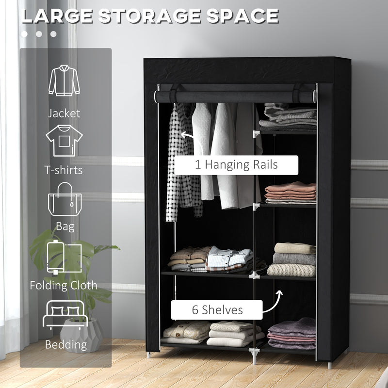 Portable Fabric Wardrobe with Shelves and Hanging Rail Ideal for Bedroom Storage Black