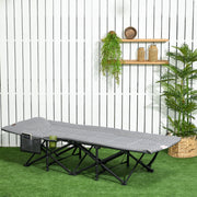 Black Foldable Padded Camp Bed With Cup Holder And Carry Bag For Garden Or Camping