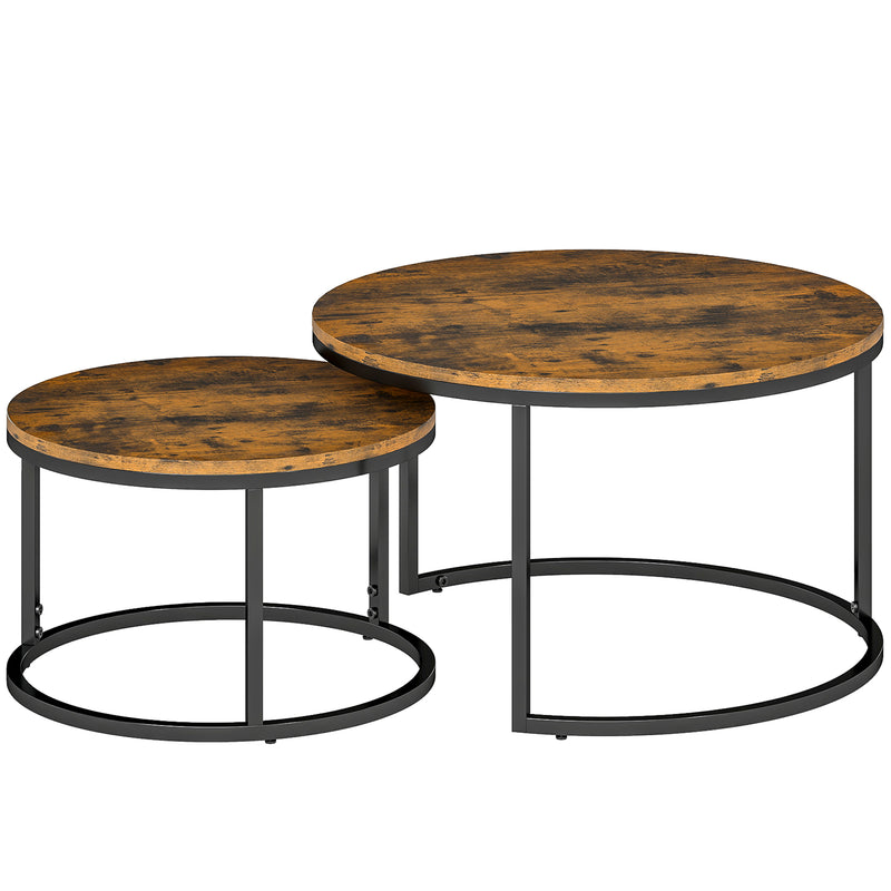Set of Two Nesting Side Tables With Wood Effect For Living Room Or Bedroom, Rustic Brown