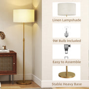 Height Adjustable Floor Lamp With Remote And Dimmable LED For Living Room Use Gold Tone AOSOM