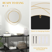 Abstract Metal Wire Wall Mirror with Hanging Accessories for Modern Decor Gold Tone