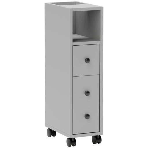 Grey Slimline Bathroom Storage Cabinet with Shelves and Cupboard by kleankin