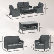 Garden Rattan Furniture Set with Cushions and Coffee Table for Relaxing Outdoors Dark Grey Outsunny