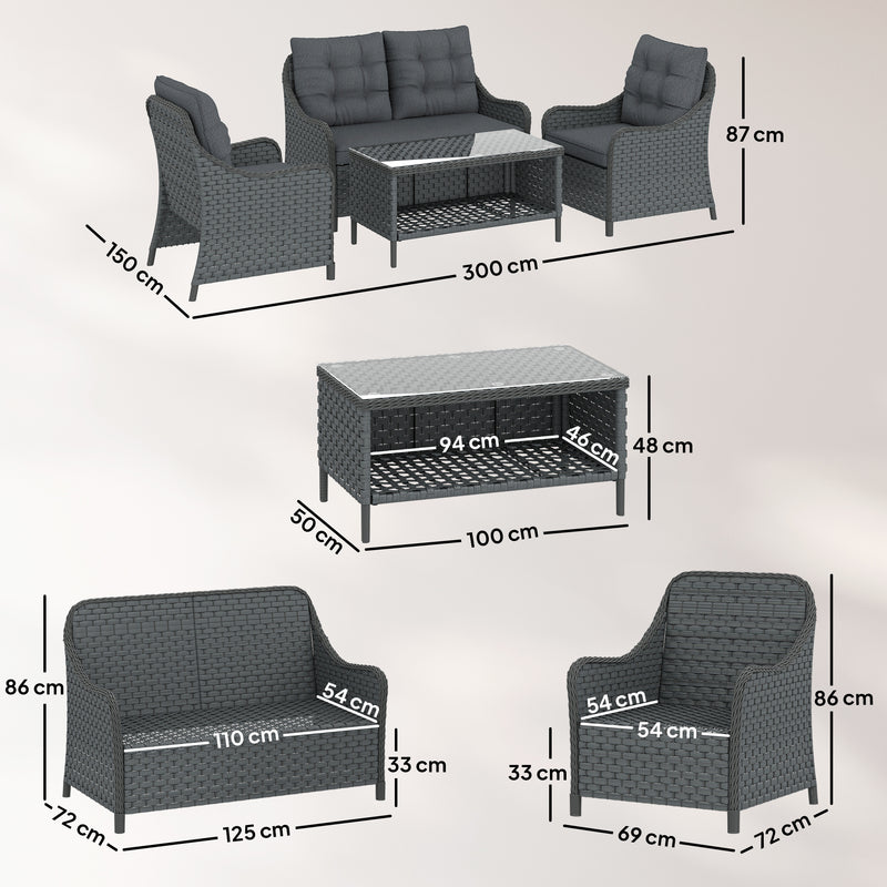 Garden Rattan Furniture Set with Cushions and Coffee Table for Relaxing Outdoors Dark Grey Outsunny