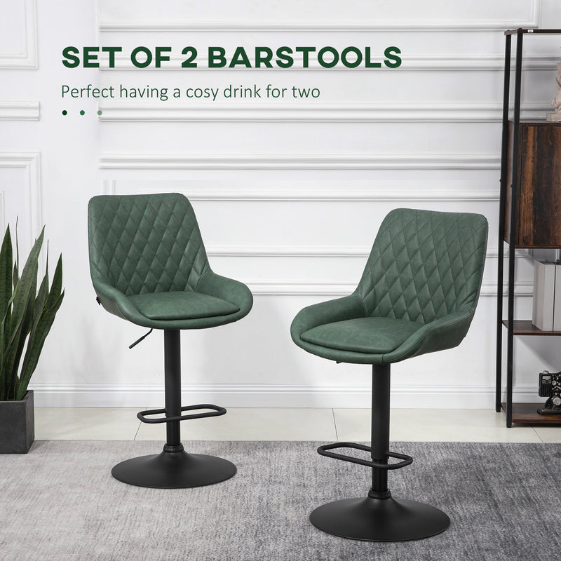 Set of 2 Adjustable Swivel Bar Stools with Backrest for Kitchen Breakfast Bar Green