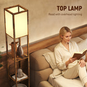 Floor Lamp With Shelves For Living Room or Bedroom - USB Charging Ports, Rustic Brown Homcom