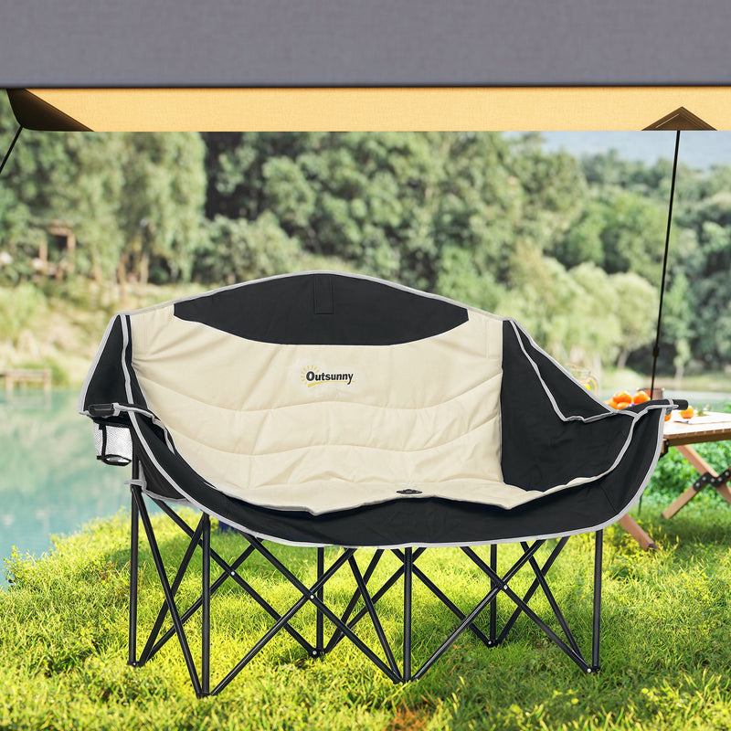 Double Camping Chair for Two with Padded Seats and Carry Bag for Outdoor Relaxing Khaki