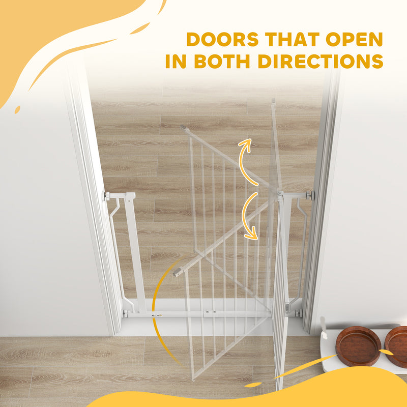 Extra Wide Dog Gate with Walk Through Door for Stairs and Hallways White AOSOM