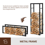 Tall Metal Firewood Log Holder Rack With Tiered Storage For Indoor Outdoor Use Black