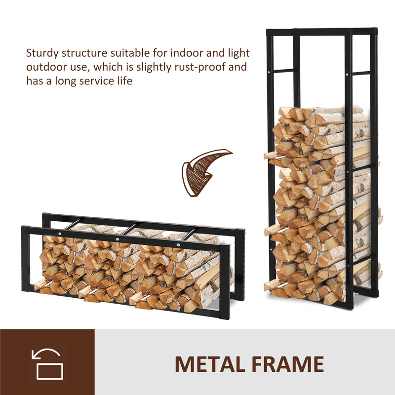 Tall Metal Firewood Log Holder Rack With Tiered Storage For Indoor Outdoor Use Black