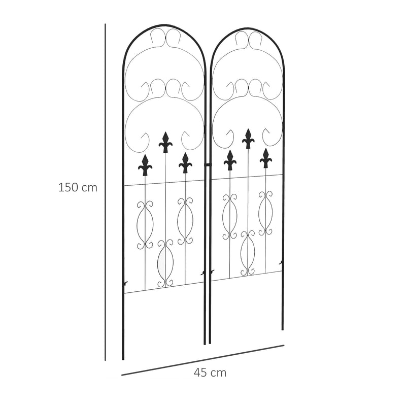 Set of 2 Metal Garden Trellises Scroll Design Supports Climbing Plants and Outdoor Vines