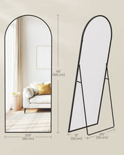 Dimensions diagram: mirror 165 cm tall and 60 cm wide, shown with the stand open