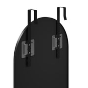 Rear view of the arched mirror showing both over-door hooks and mounting plates