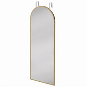 Arched over-door mirror with hooks, angled product view