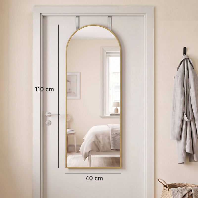 Door-mounted arched mirror with 40 x 110 cm dimensions shown