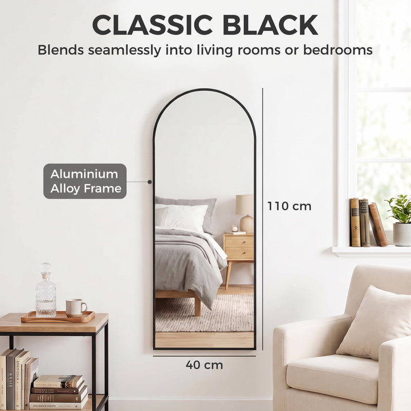 Arched mirror with aluminium alloy frame callout, 110 cm tall and 40 cm wide