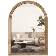 HOMCOM arched wall mirror in brown with grooved stone-effect edge in a living room