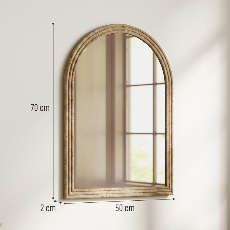 Dimension diagram of the brown mirror showing 70cm height and 50cm width