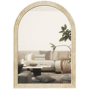 HOMCOM arched wall mirror in beige with grooved stone-effect edge in a living room