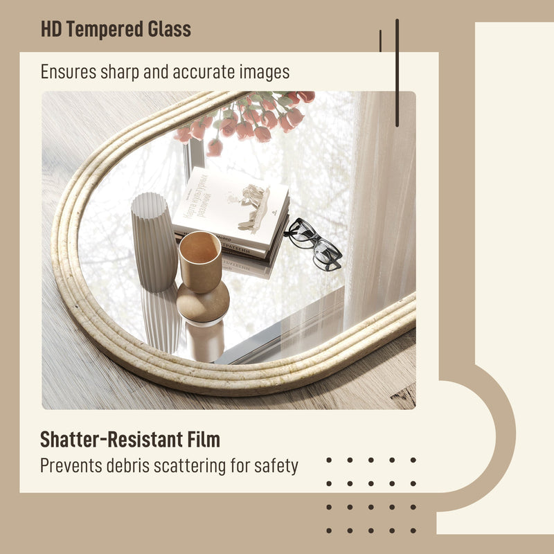 Close-up of the tempered shatterproof glass reflecting a bedside table