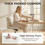 Woman using a laptop on the beige Homcom office chair, highlighting the thick padded cushion