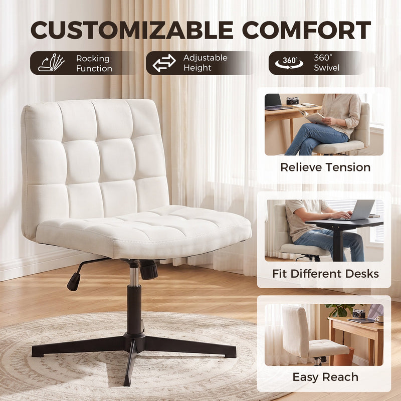 Collage showing the chair's rocking function, adjustable height and 360-degree swivel in use