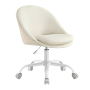 Cream white velvet swivel office chair with a white five-star castor base