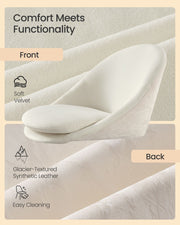 Front and back materials shown, soft velvet seat and glacier-textured synthetic leather back