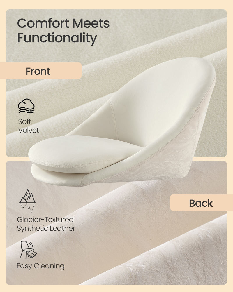 Front and back materials shown, soft velvet seat and glacier-textured synthetic leather back