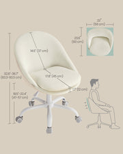 Dimensions diagram of the chair, seat height 47 to 57 cm and 56 cm wide