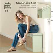 Boho Shoe Storage Bench With Cushion Seat And Flip Drawer For Hallway Light Green