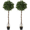 Both artificial bay laurel topiary trees shown side by side on a white background