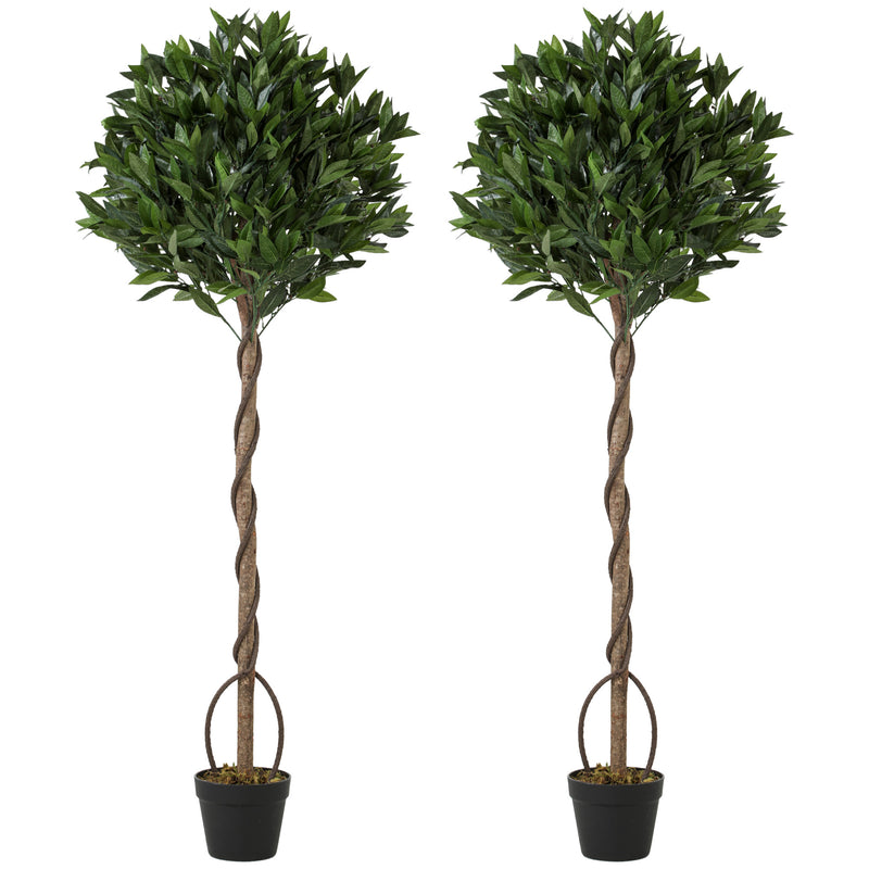 Both artificial bay laurel topiary trees shown side by side on a white background