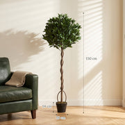 Dimension diagram showing the tree at 150 cm tall with an 18 cm by 14 cm pot