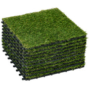 Stack of Outsunny artificial grass tiles showing thick green pile and black interlocking base