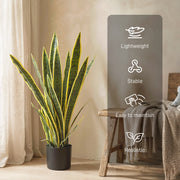 Artificial snake plant in a living room with lightweight, stable and easy-care icons