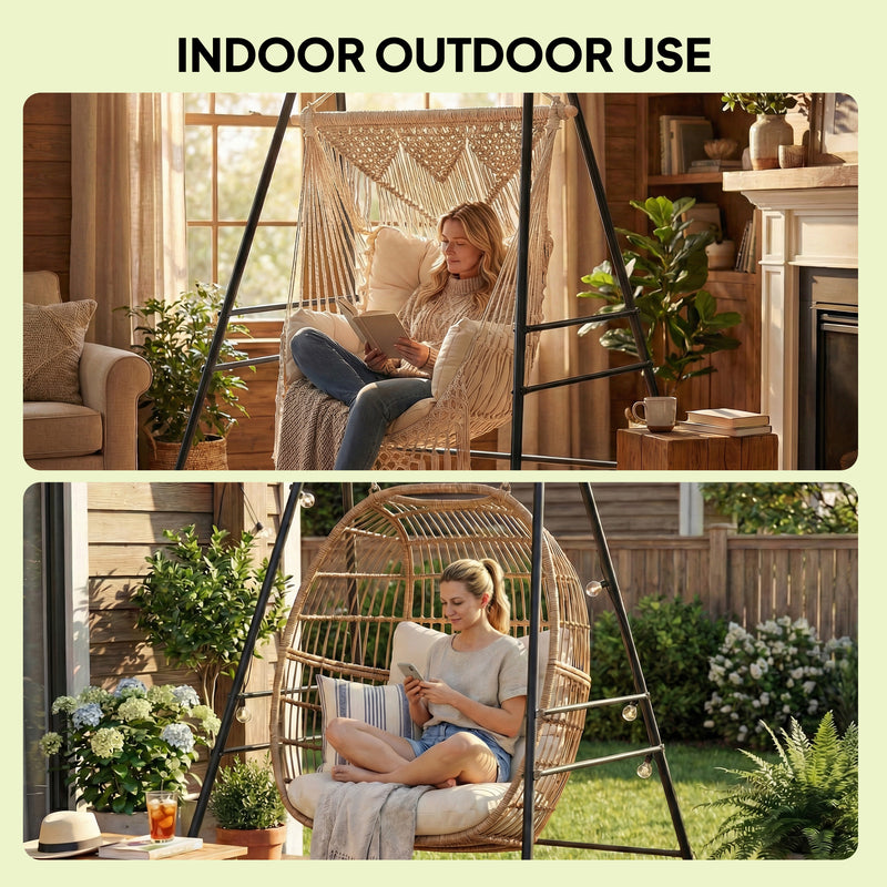 Hammock Chair Stand for Indoor or Outdoor Relaxation with Adjustable Height Black AOSOM