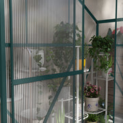 Walk In Polycarbonate Greenhouse With Sliding Door Rain Gutter And Base Frame Green