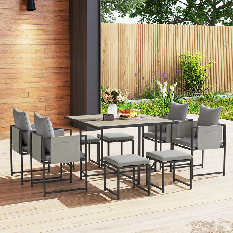 Garden Dining Set 8 Seater Space Saving Cube with Cushions and Storage, Black/Grey Outsunny