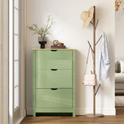 Slim Shoe Cabinet for Hallway Storage Fits 18 Pairs Easy Clean High Gloss Green AOSOM
