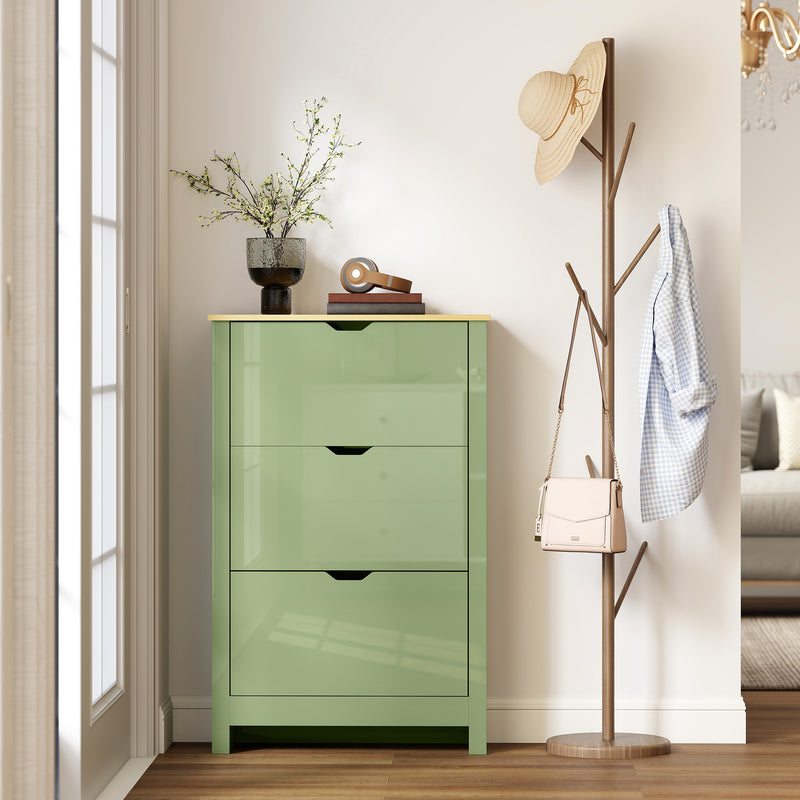 Slim Shoe Cabinet for Hallway Storage Fits 18 Pairs Easy Clean High Gloss Green AOSOM