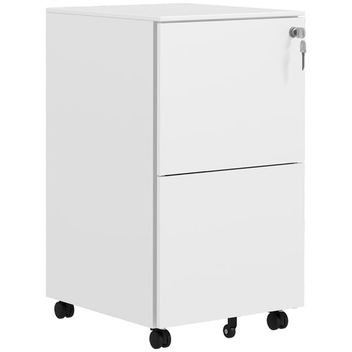 2 Drawer Steel Filing Cabinet with Lock and Wheels for Home Office Storage, White