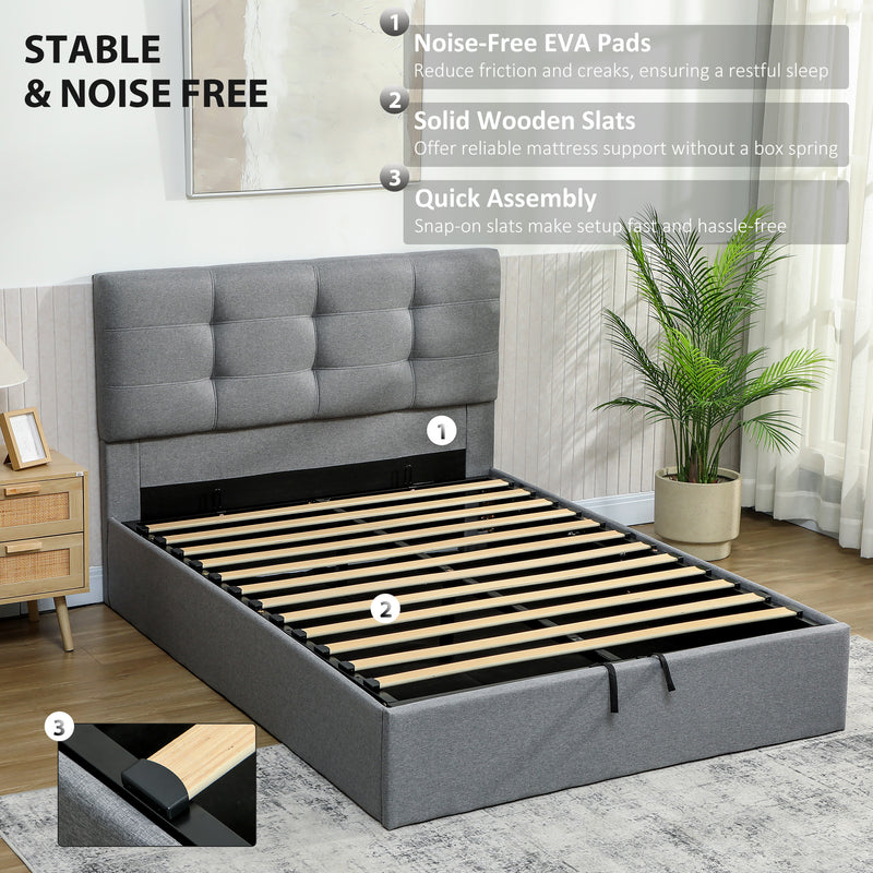 Grey Double Ottoman Bed Frame with Gas Lift for Extra Storage Space 4ft6 Size