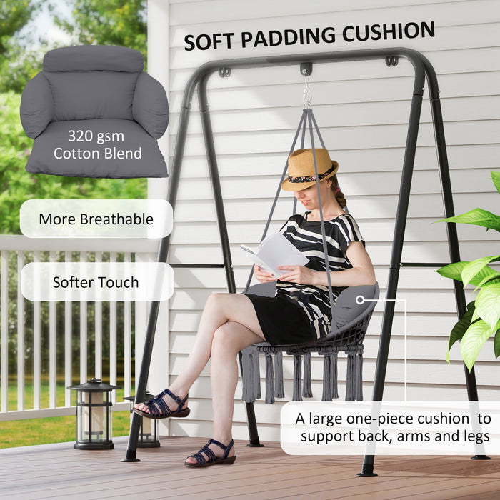 Dark Grey Hanging Hammock Chair with Soft Cushion Cotton Rope Boho Swing Seat by Outsunny