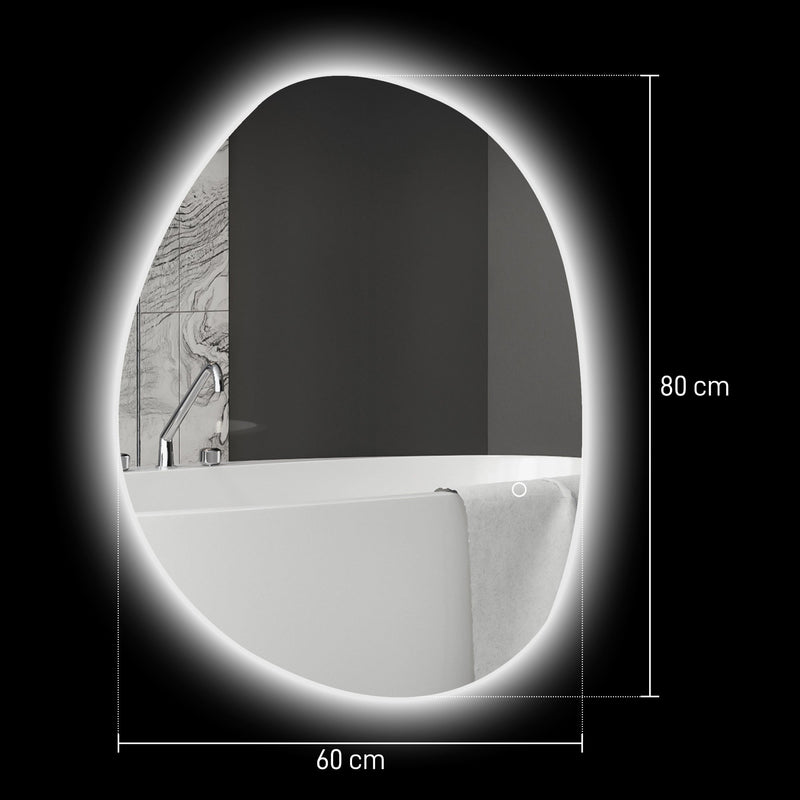 Dimensions diagram of the 80 x 60 cm asymmetric LED bathroom mirror